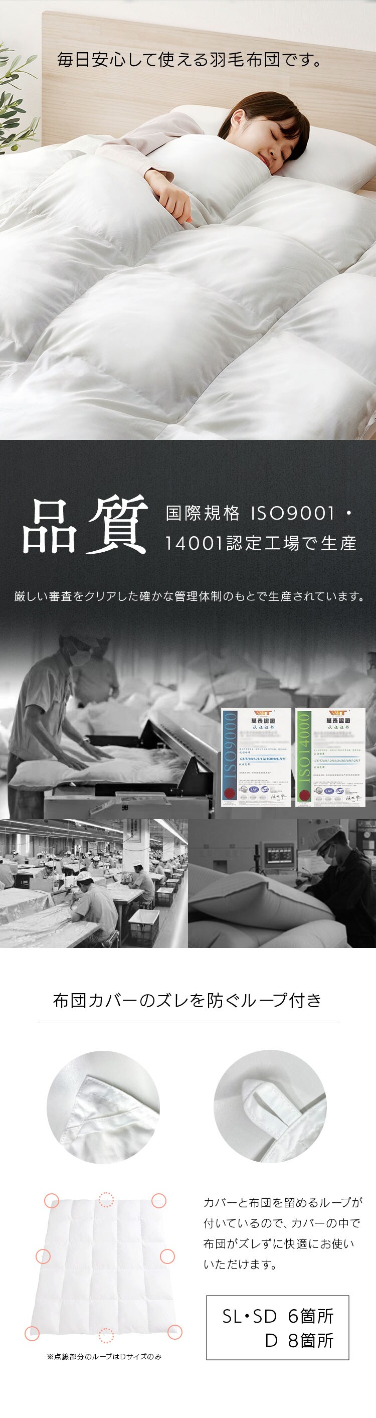 羽毛布団 セミダブル WDD90% 370dp 1.1kg 立体キルト 吸湿発熱 抗菌消臭 アイボリー9