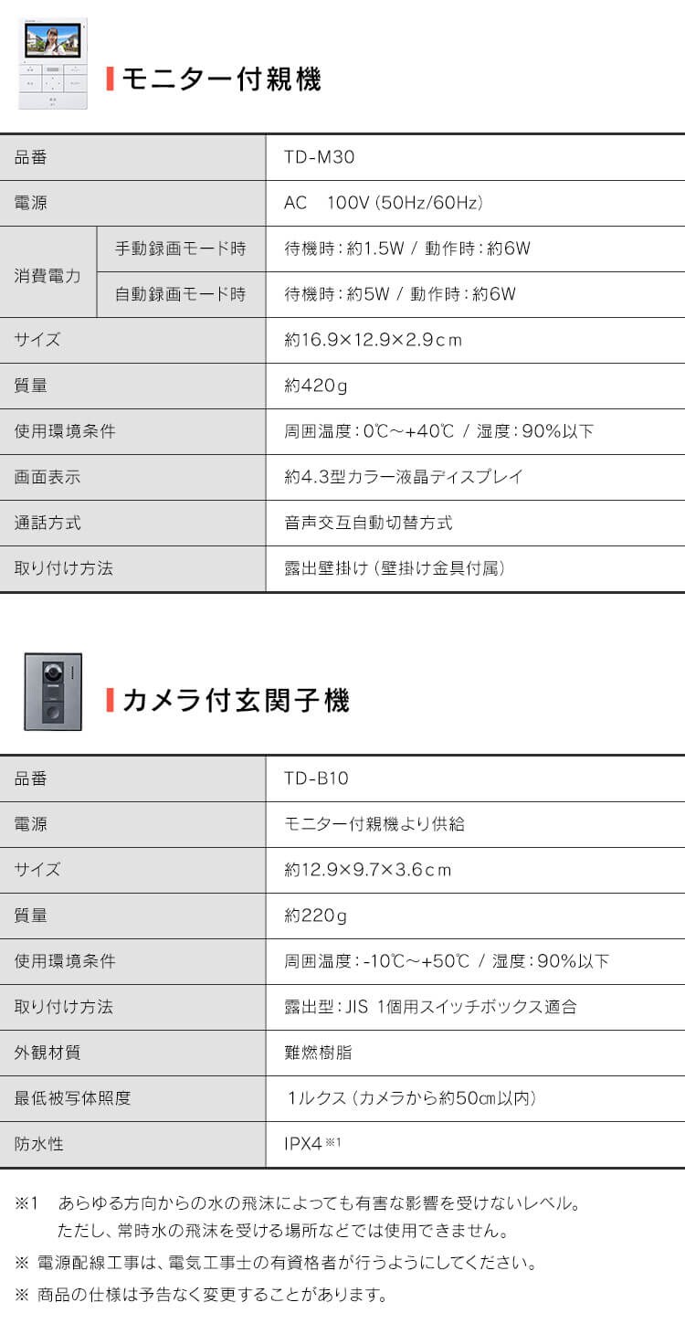 テレビドアホン TD-SM3010-WSH ホワイト/ガンメタリック8