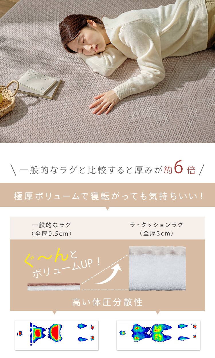 ラグ ラ・クッションラグ ヘリンボーン柄 185cm&times;240cm 3畳 厚さ3cm ベージュ ACRHV-18243