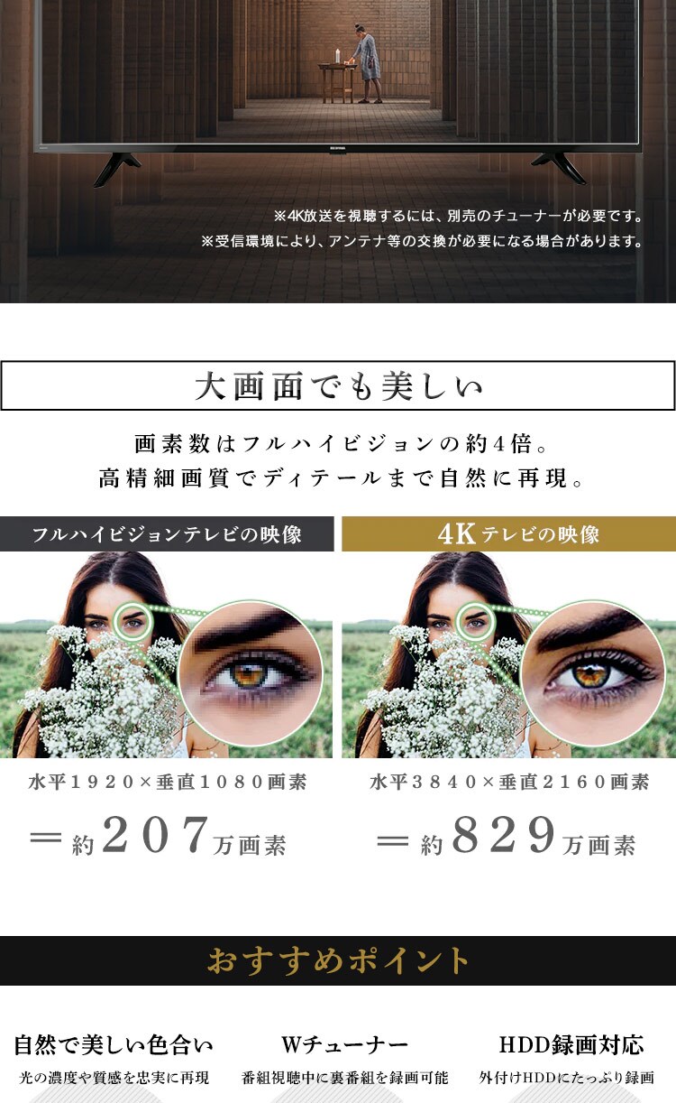 Fiona 液晶テレビ 4K 50V型 50UB10PC3