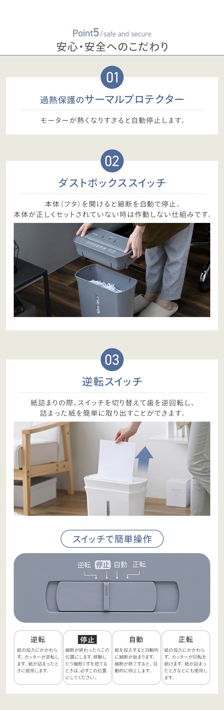 パーソナルシュレッダー クロスカット 8枚同時細断 PS-A8C-W ホワイト3