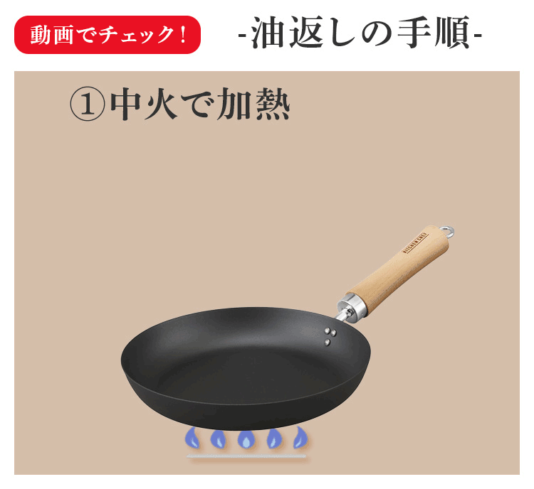 鉄フライパン 26cm IH/ガス火対応 肉厚タイプ SCP-T26 ブラック2