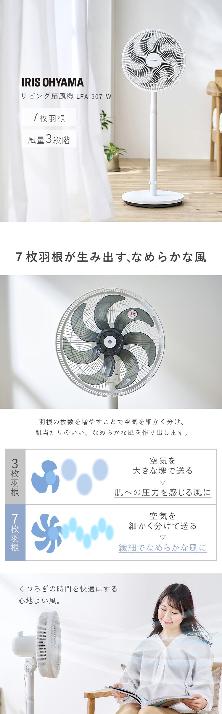 扇風機 静音 左右首振り LFA-307-W ホワイト0