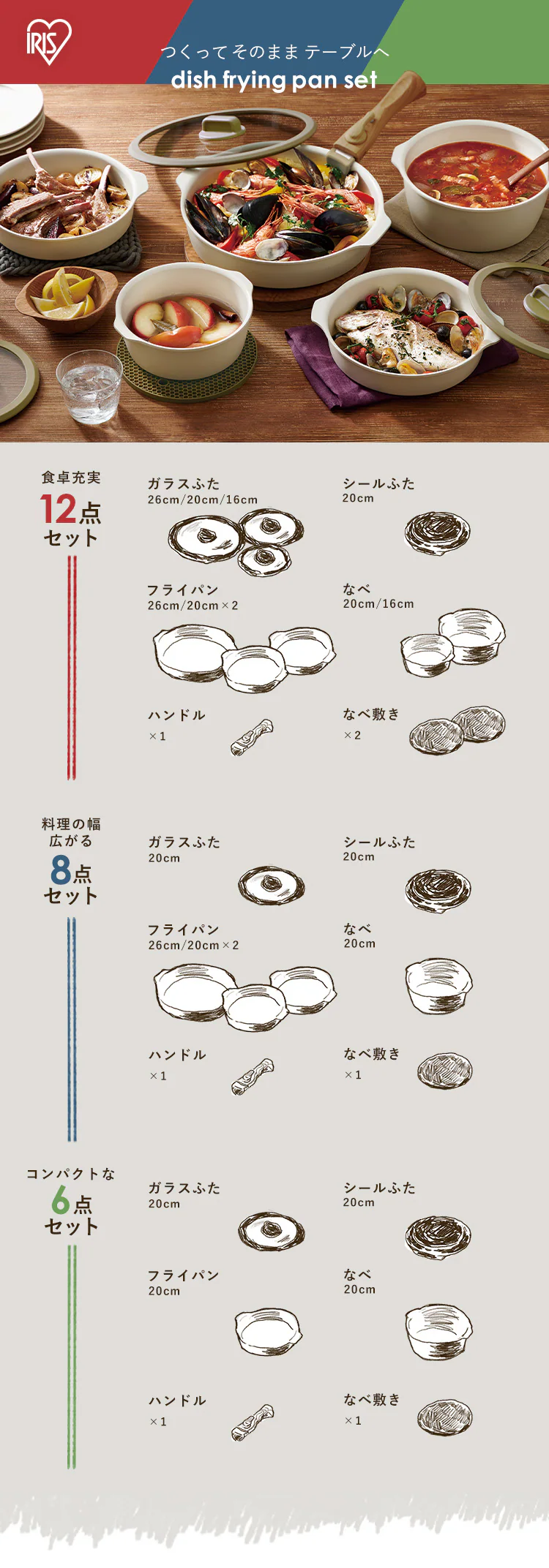 フライパン 12点セット IH/ガス火対応 お皿になるフライパン DPAN-12S アイボリー0