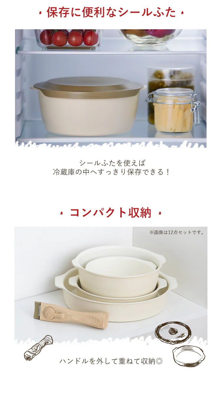 フライパン 12点セット IH/ガス火対応 お皿になるフライパン DPAN-12S アイボリー3