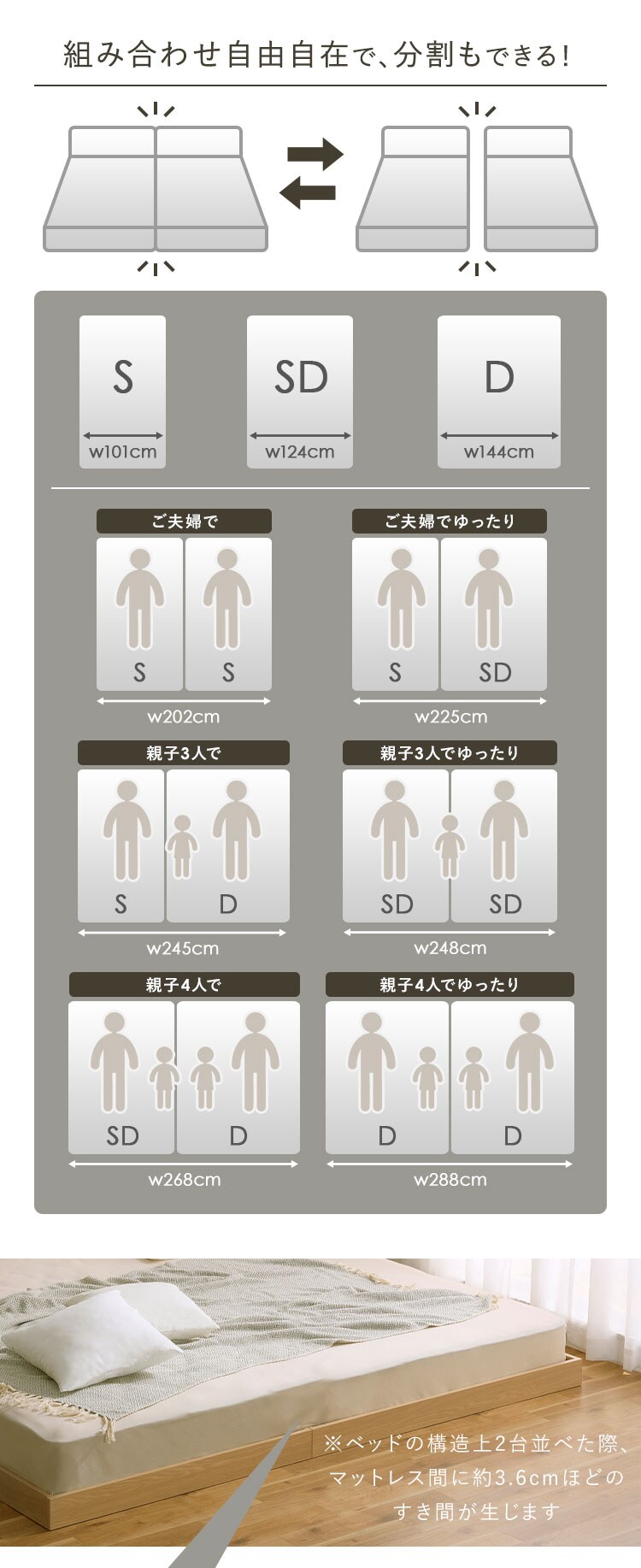 【マットレスセット】ベッド セミダブル ロータイプ 棚付き コンセント ナチュラル + ボンネルコイル ブラック5