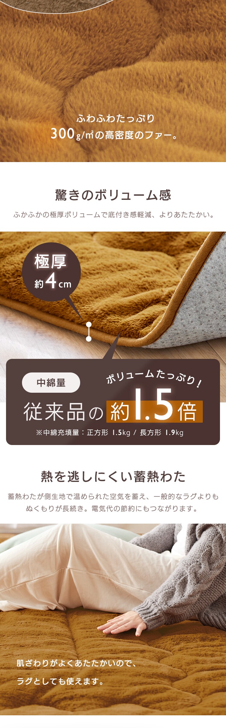 ラグ こたつ敷き布団 正方形 190&times;190cm 厚さ4cm グレージュ 1