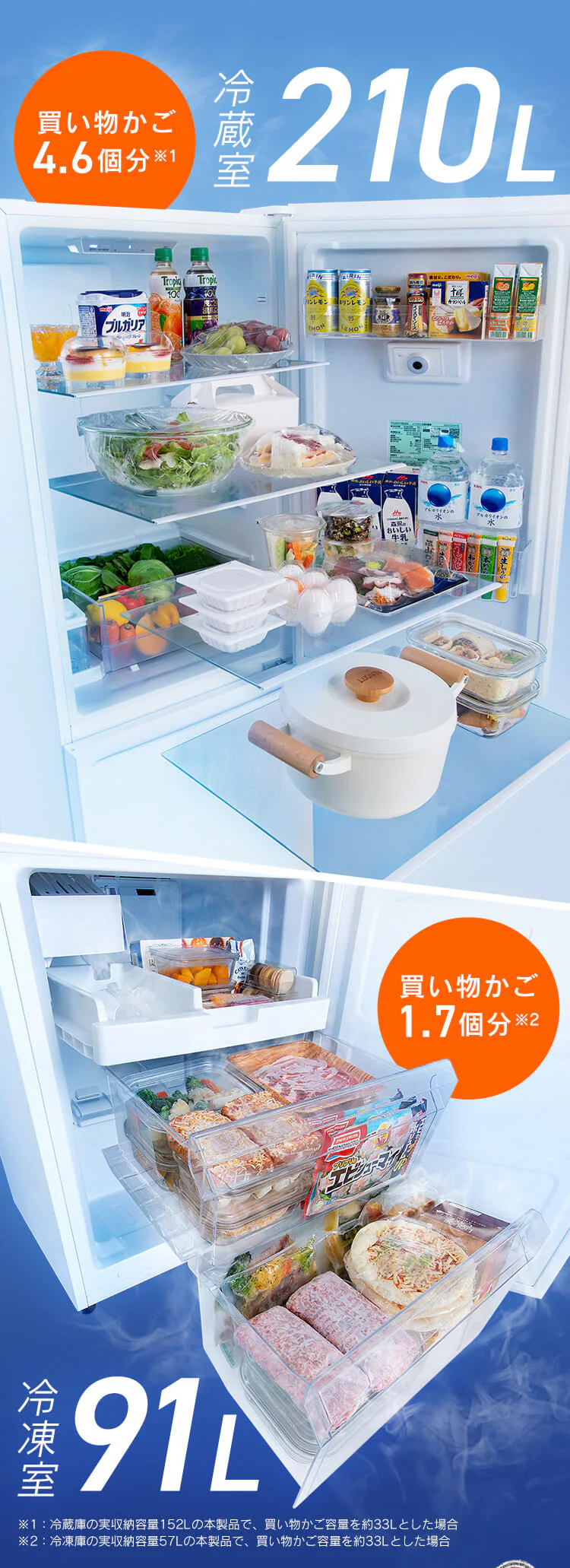 【設置無料】 冷蔵庫 301L カメラ付き 自動霜取り 自動製氷 ストックアイ 2ドア 幅59.5cm IRSN-IC30B-W ホワイト1