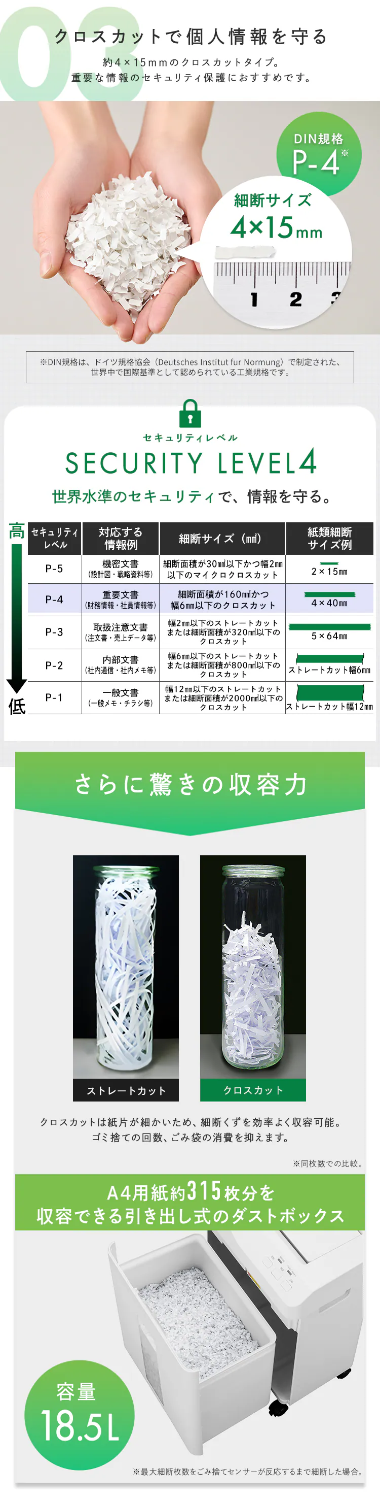 オフィスシュレッダー 業務用 18.5L クロスカット 60枚自動細断 AFSB60C ホワイト5