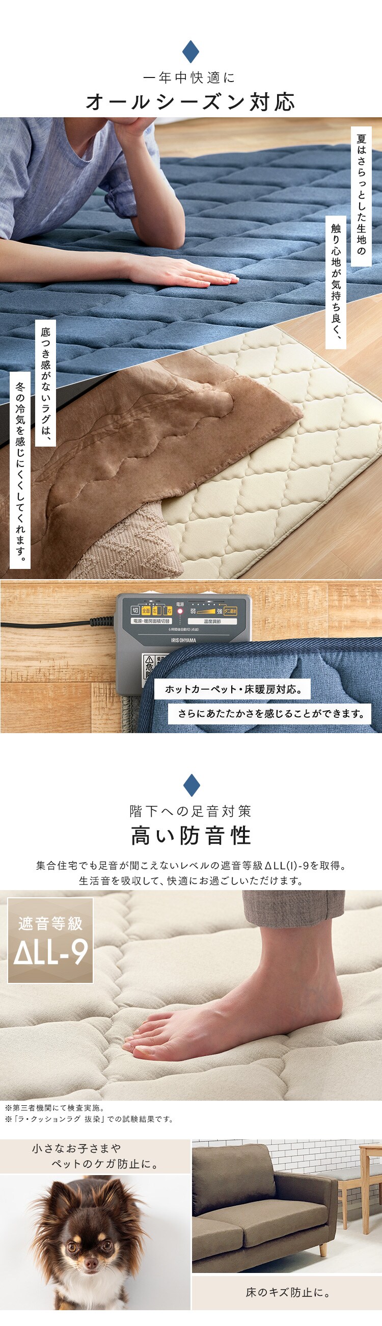 ラグ ラ・クッションラグ キルティング柄 185cm&times;185cm 2畳 厚さ3cm ネイビー ACRQ-C18184