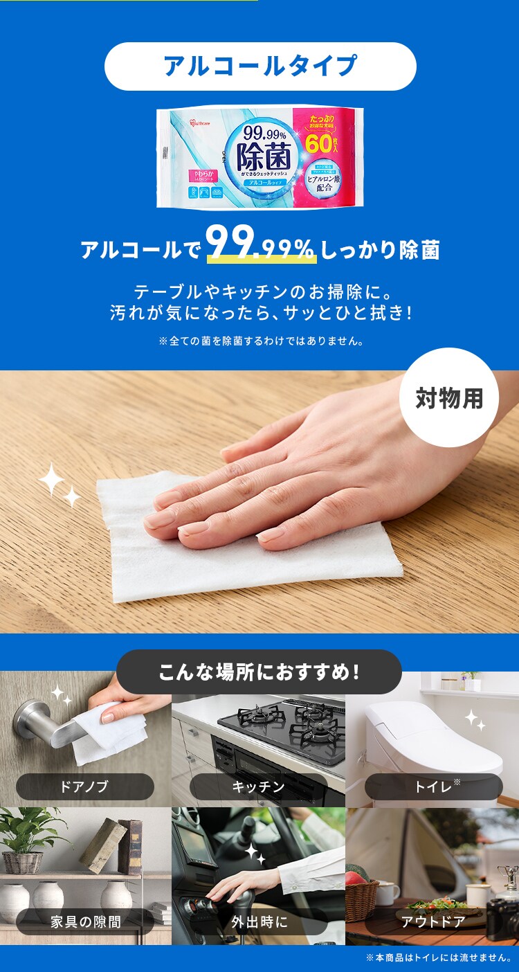 【180枚】除菌ができる ウェットティッシュ ノンアルコールタイプ 60枚入&times;3個パック WTS-60N3P1