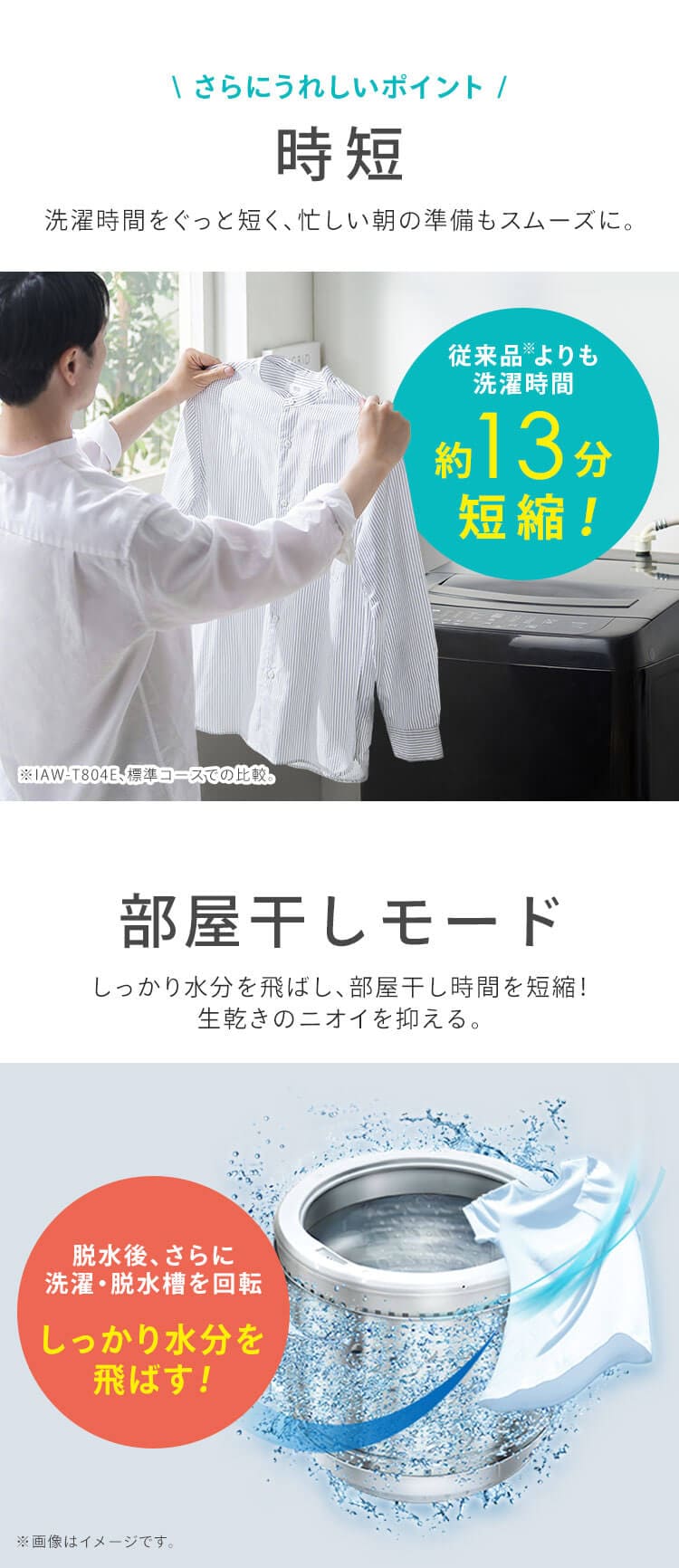 洗濯機 8kg ガチ落ち大水流洗浄 節水 二人暮らし ファミリー向け ITW-80B01-W ホワイト5