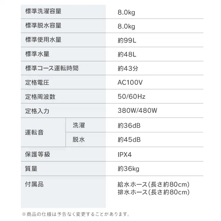 洗濯機 8kg ガチ落ち大水流洗浄 節水 二人暮らし ファミリー向け ITW-80B01-W ホワイト12