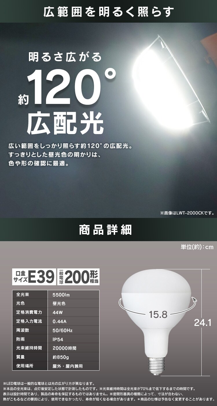 LED投光器用交換電球 5500lm LDR44D-H-E39-E2 107946 │アイリス