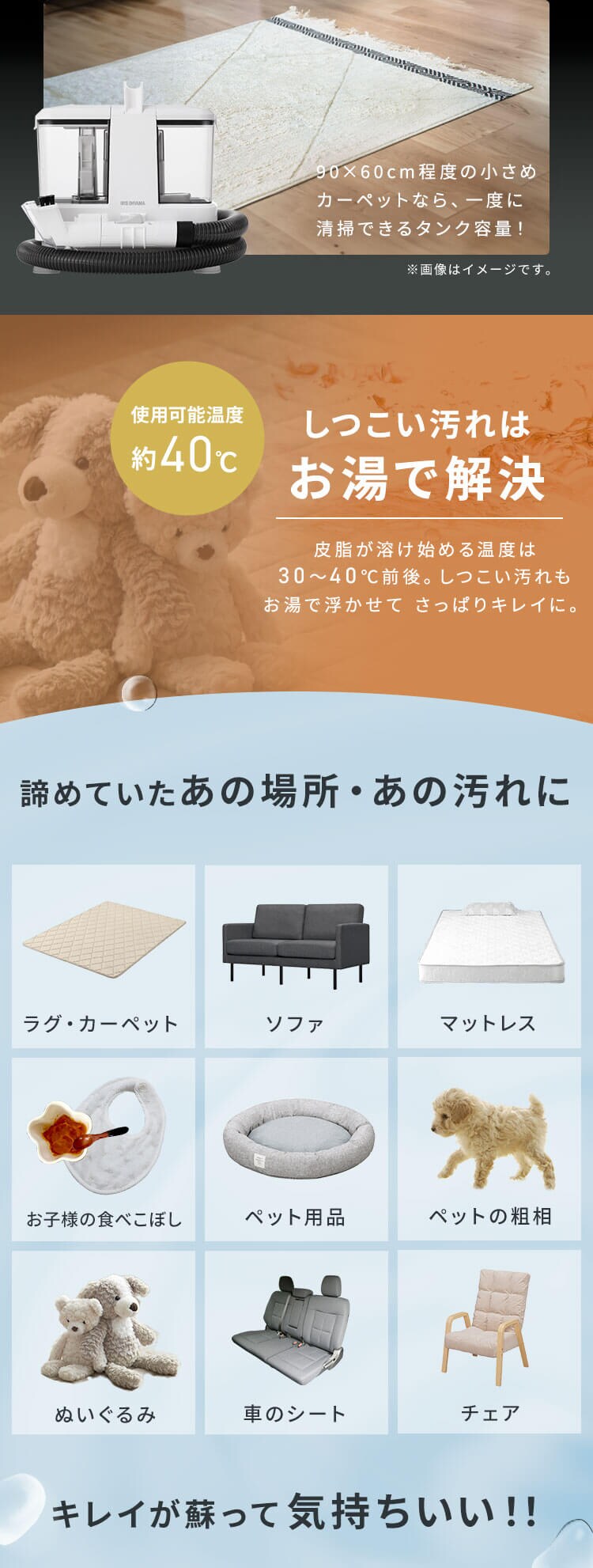 【専用洗剤付き】リンサークリーナー コンパクト 家庭用 カーペット ソファ 車シート 洗浄機 水洗い シミ取り RNSP-P50018
