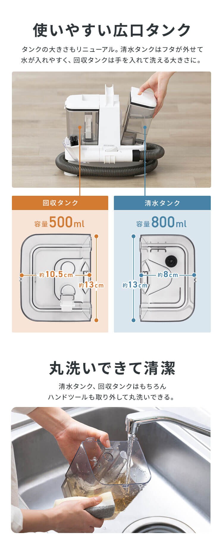 【専用洗剤付き】リンサークリーナー コンパクト 家庭用 カーペット ソファ 車シート 洗浄機 水洗い シミ取り RNSP-P50020