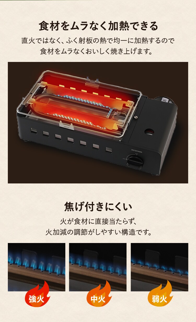 カセットコンロ炉端焼き IGC-R1-H チャコール K108229│アイリス