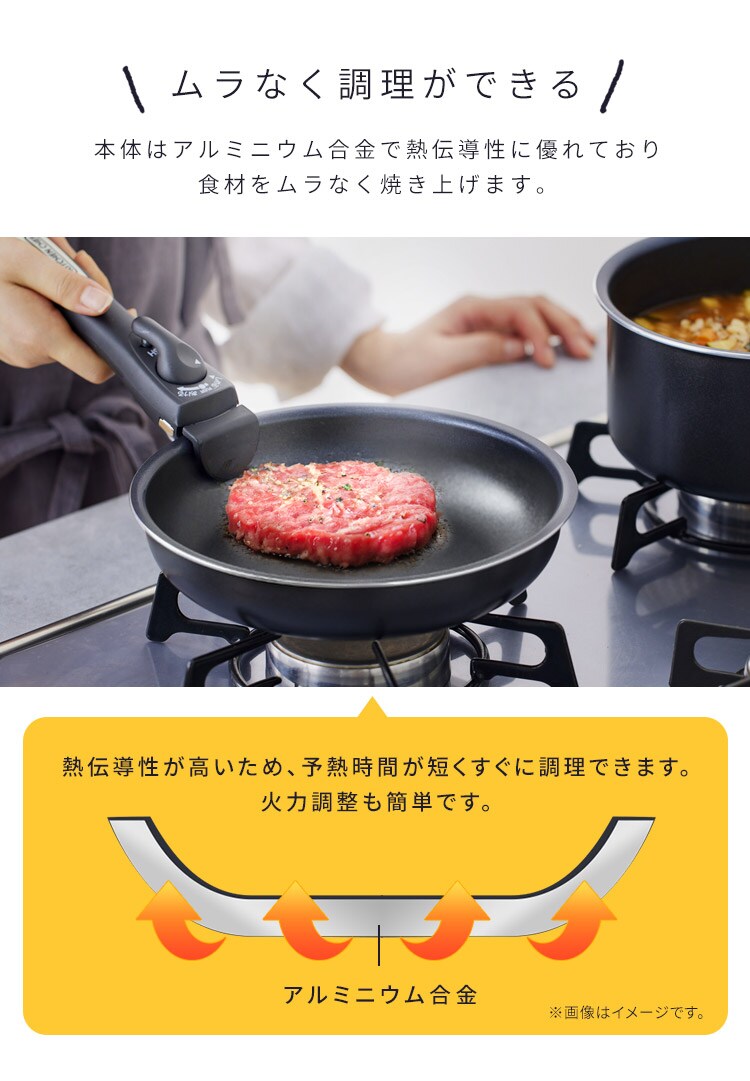 取っ手が外せるフライパン・なべ 12点セット NTF-SEI12 ブラック