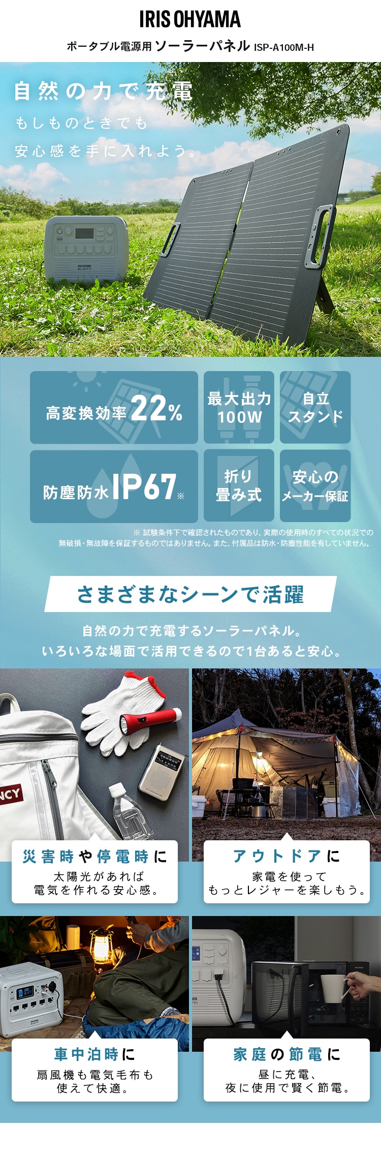 ソーラーパネル ソーラーチャージャー ポータブル電源用 ISP-A100M-H