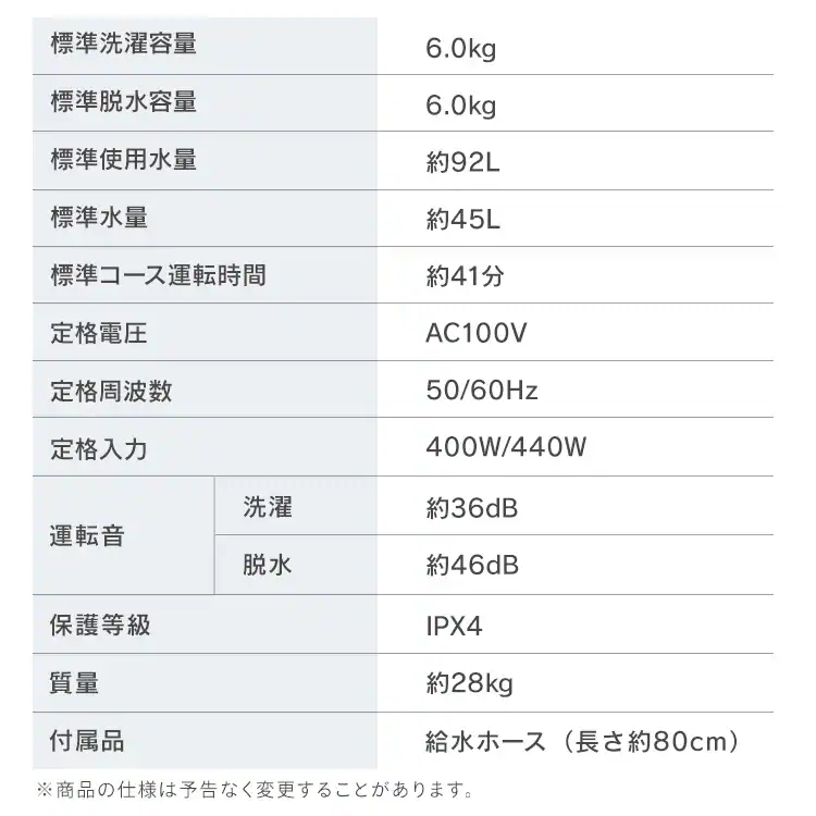 洗濯機 6kg 設置費込み ガチ落ち大水流洗浄 節水 コンパクト 一人暮らし IAW-T606-W ホワイト【代引き不可】13