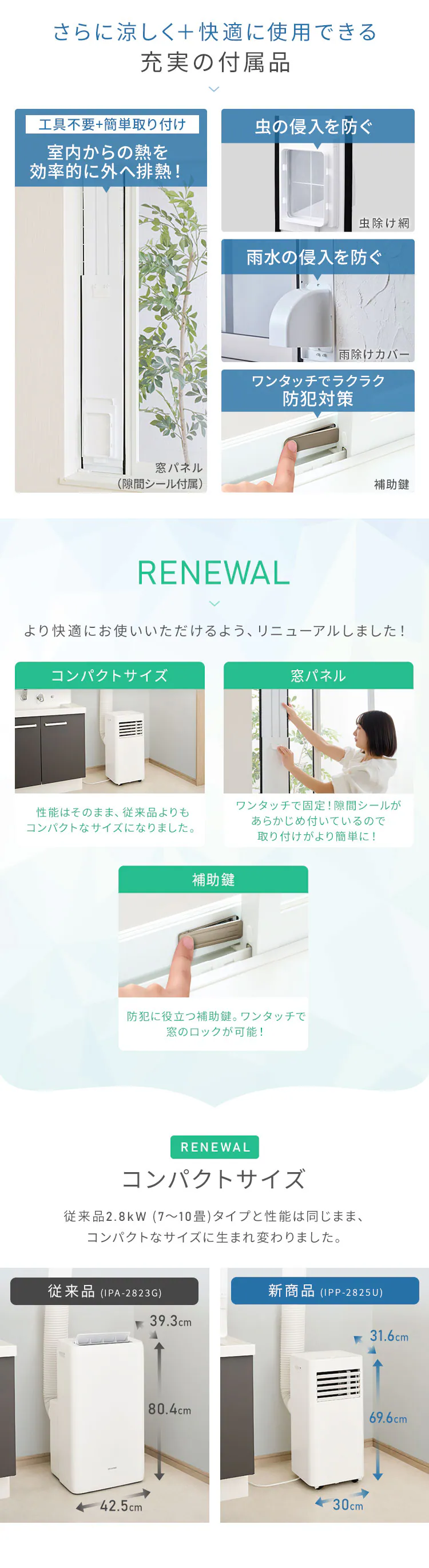 ポータブルクーラー 7~10畳 工事不要 冷風 送風 除湿 ハイパワーモデル 2.8kw IPP-2825U ホワイト2