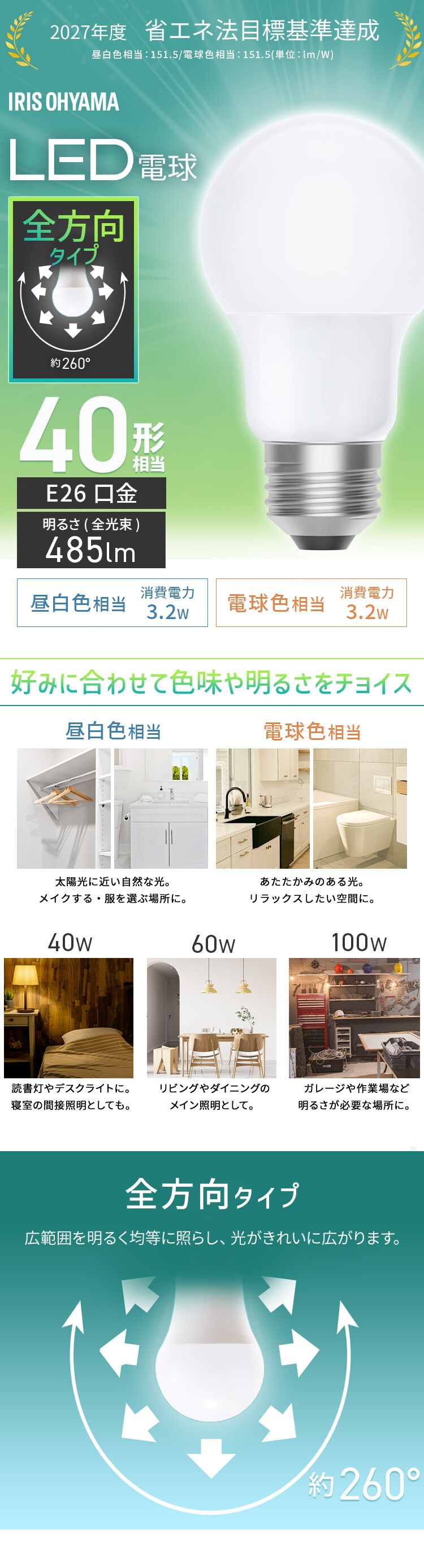 LED電球 E26 全方向 40形相当 電球色 LDA3L-G/W-4T9 1