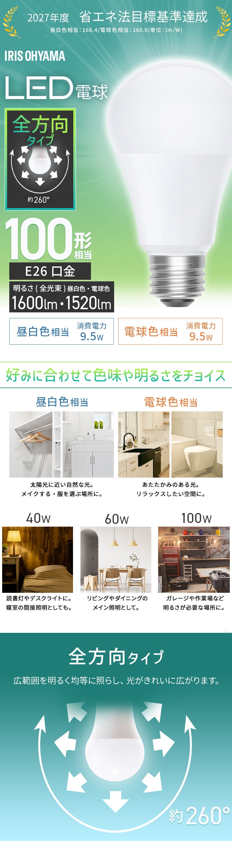 LED電球 E26 全方向 100形相当 電球色 2個セット LDA10L-G/W-10T92P 1