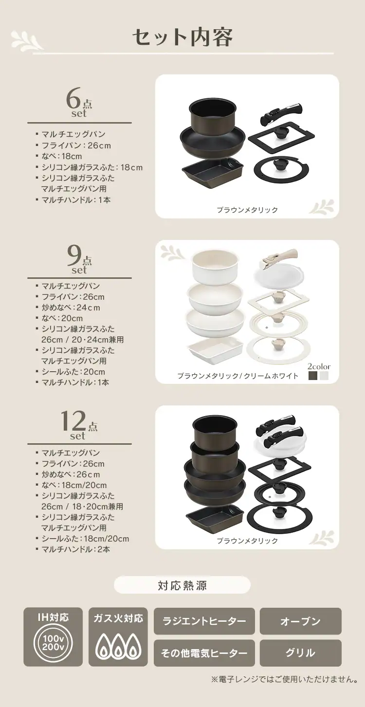 ダイヤモンドコートパン マルチエッグパン入り 9点セット IHガス火対応 MEGI-9S クリームホワイト10