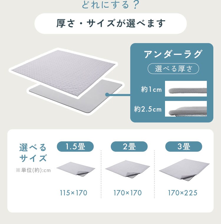ラグ アンダーラグ単品 はがして洗えるラグ 春夏秋冬使えるラグ 170cm&times;170cm 2畳 厚さ1cm ハガッシュ Hagash HAGU10-18186