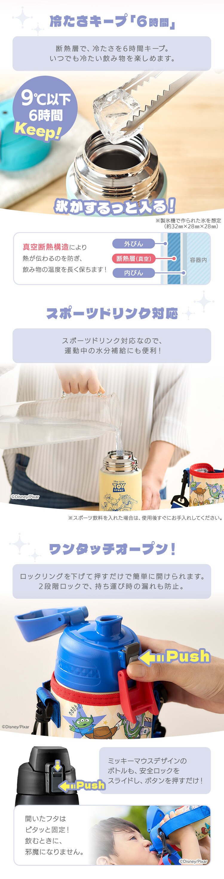 水筒 子供 1リットル 1L ステンレスボトル ワンタッチ キッズ 保冷 カバー付き 大容量 NDDB-1000 ミッキー2