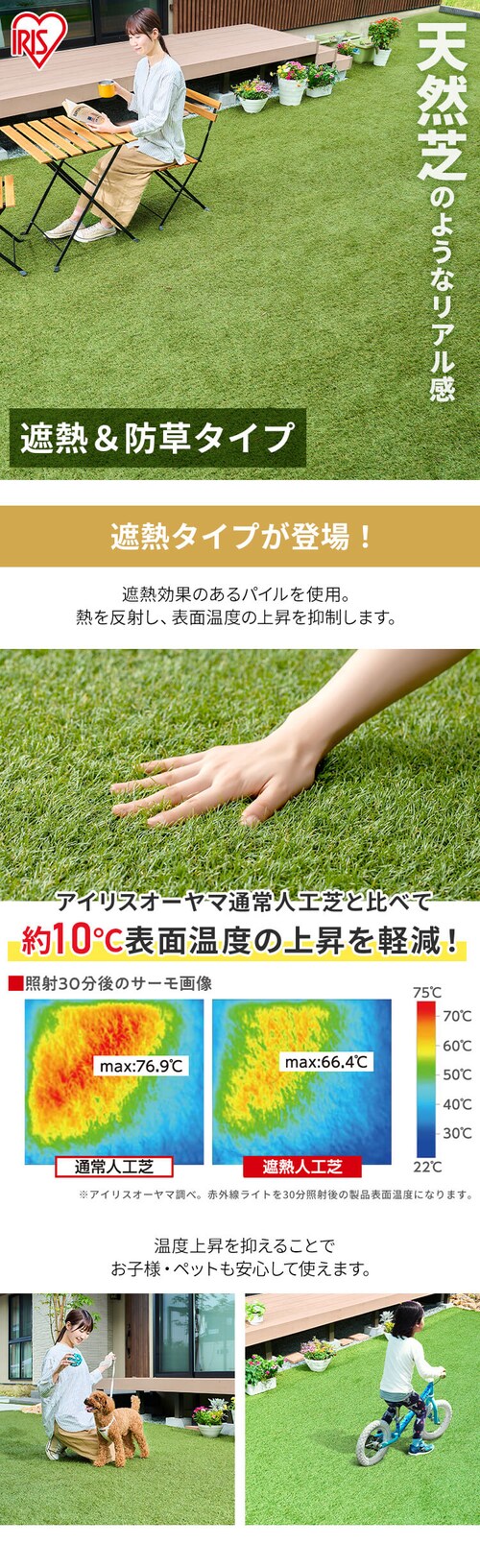 遮熱タイプ】防草シート付 人工芝 1m×1m BPS-3011 112308 │アイリス 