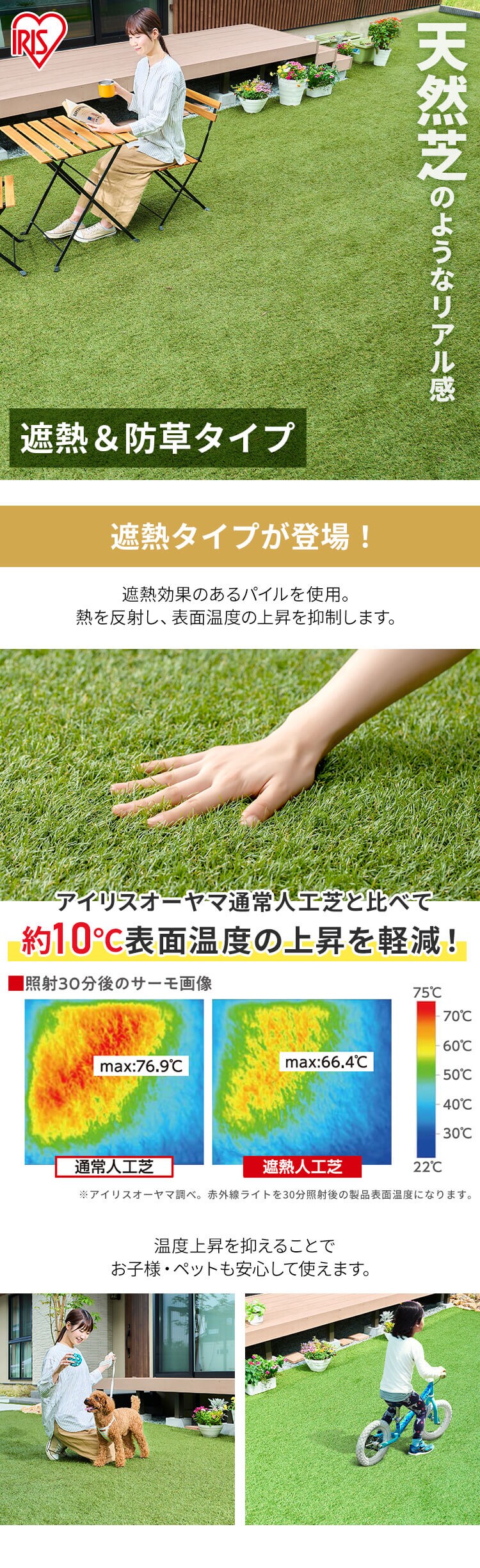 【遮熱タイプ】防草シート付 人工芝 1m&times;1m BPS-30110