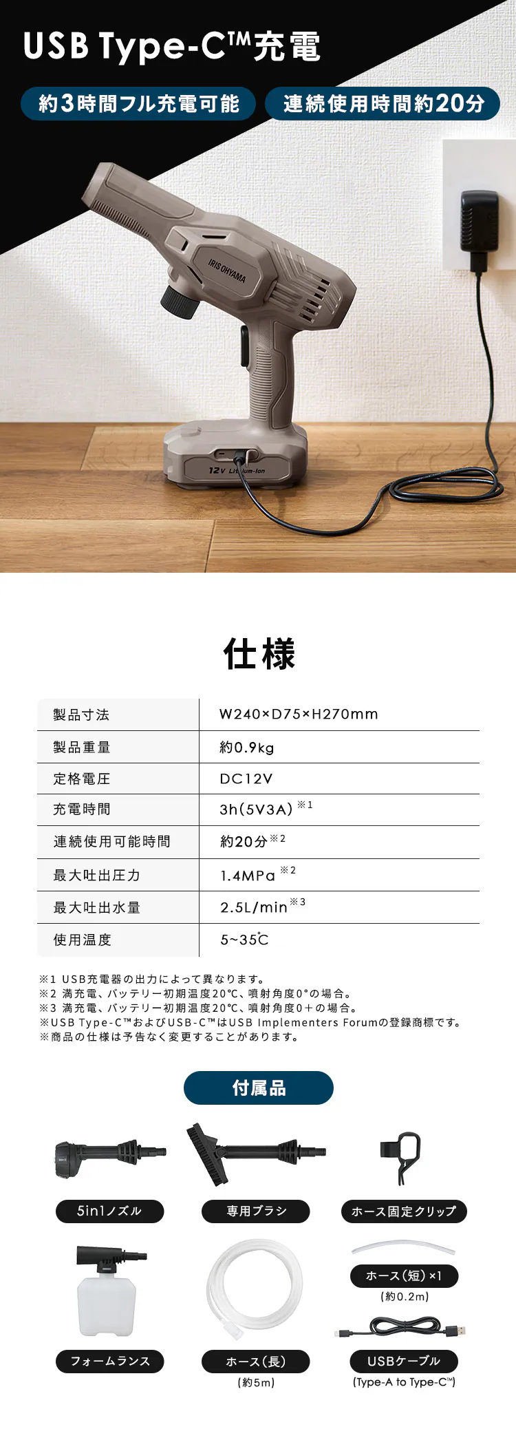 ☆RVBOX付き☆充電式ハンディウォッシャー JHW-102 ペールブラウン5