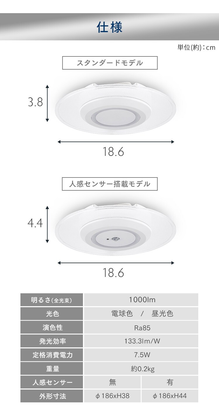 小型シーリングライト 導光板 1000lm 電球色 人感センサー付 SCL100L-MS-PK ［B］9
