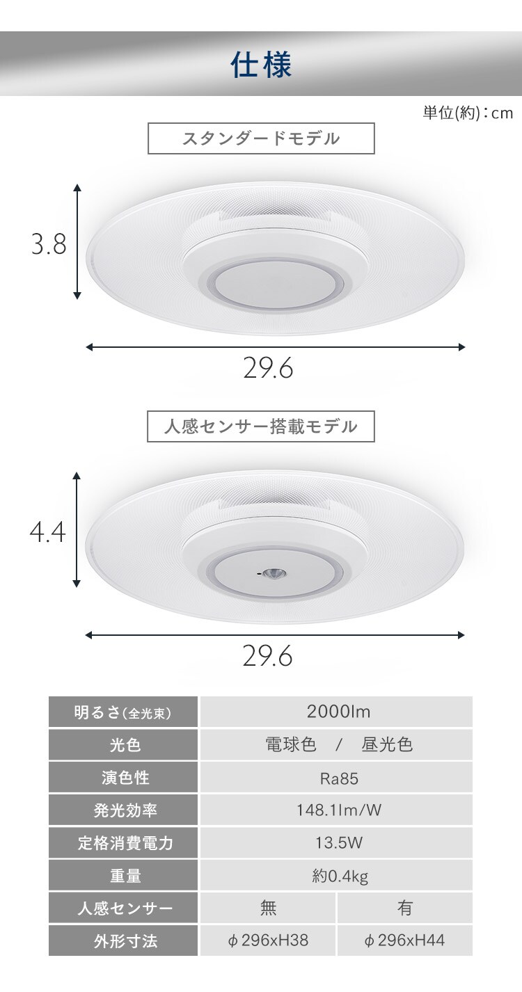 小型シーリングライト 導光板 2000lm 昼光色 人感センサー付 SCL200D-MS-PK ［B］9