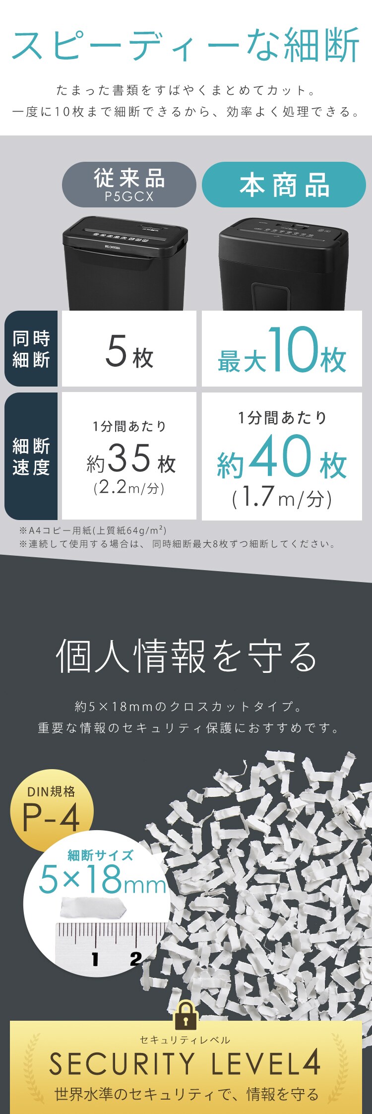 パーソナルシュレッダー クロスカット 10枚同時細断 P10GC1