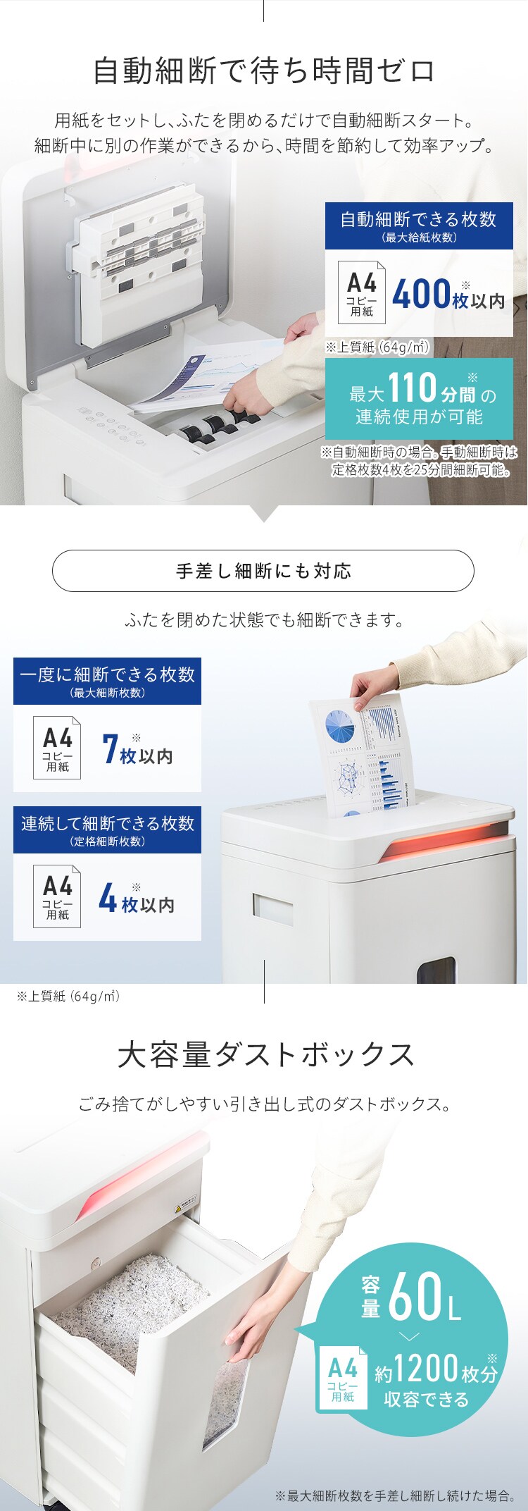 ＜SHIZCUT＞【静音】 オフィスシュレッダー 業務用 60L 除電 マイクロクロスカット シズカット SHIZCUT AF400M-45E7