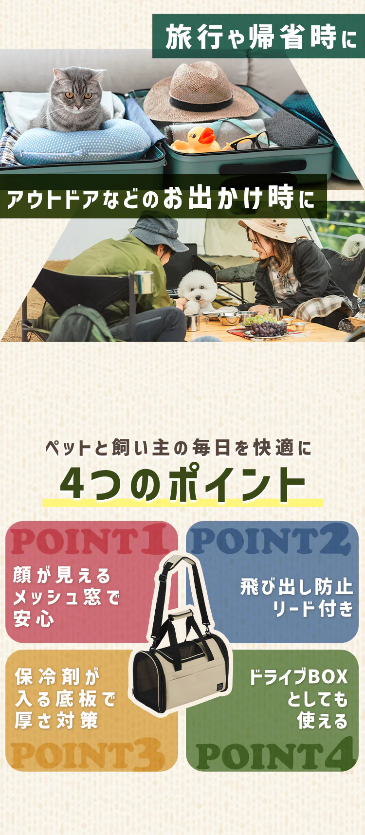 折りたたみファブリックキャリー Ｓサイズ POTC-410B ベージュ1