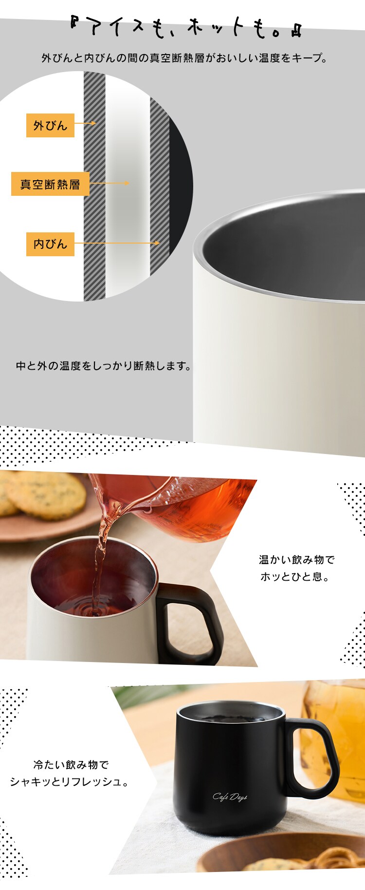 Cafe Days ふた付きマグカップ NCD-M360 ブラック2
