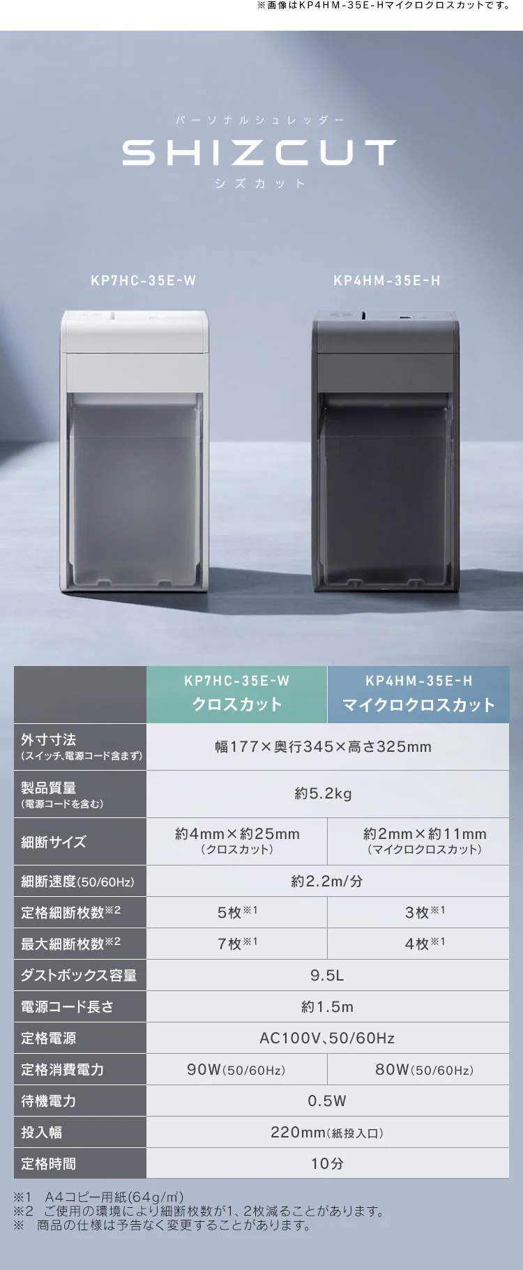 ＜SHIZCUT＞【静音】 パーソナルシュレッダー マイクロクロスカット 除電 4枚同時細断 シズカット SHIZCUT KP4HM-35E-H グレー10