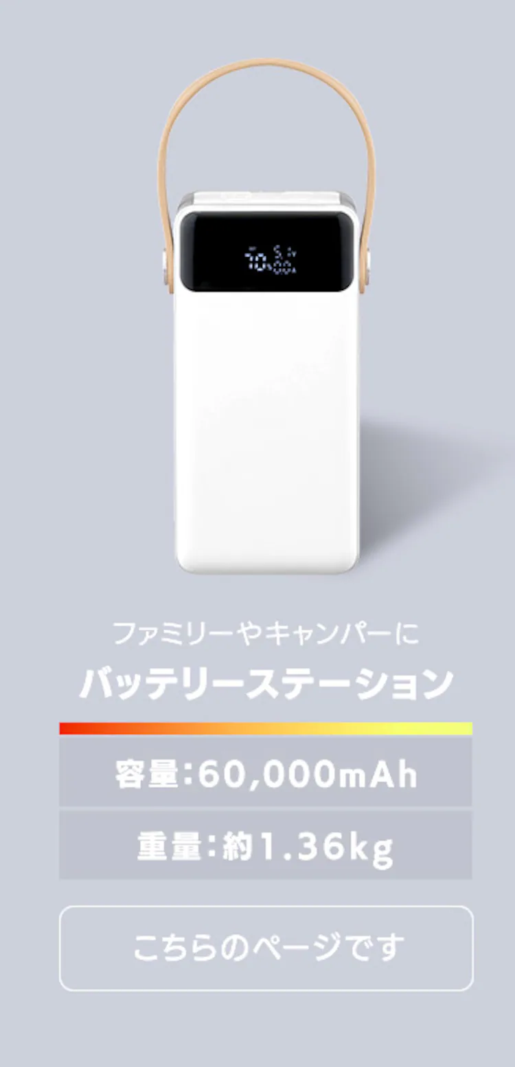 モバイルバッテリー 持ち運び充電器 大容量 60000mAh バッテリーステーション IBT-A60101-W ホワイト1