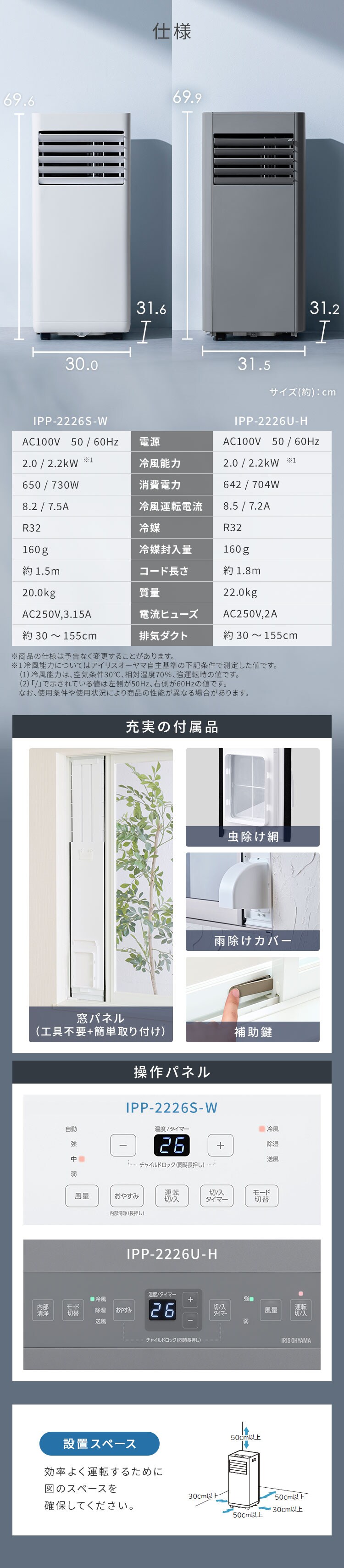 ポータブルクーラー 4.5~7畳 工事不要 冷風 送風 除湿 IPP-2226U グレー11