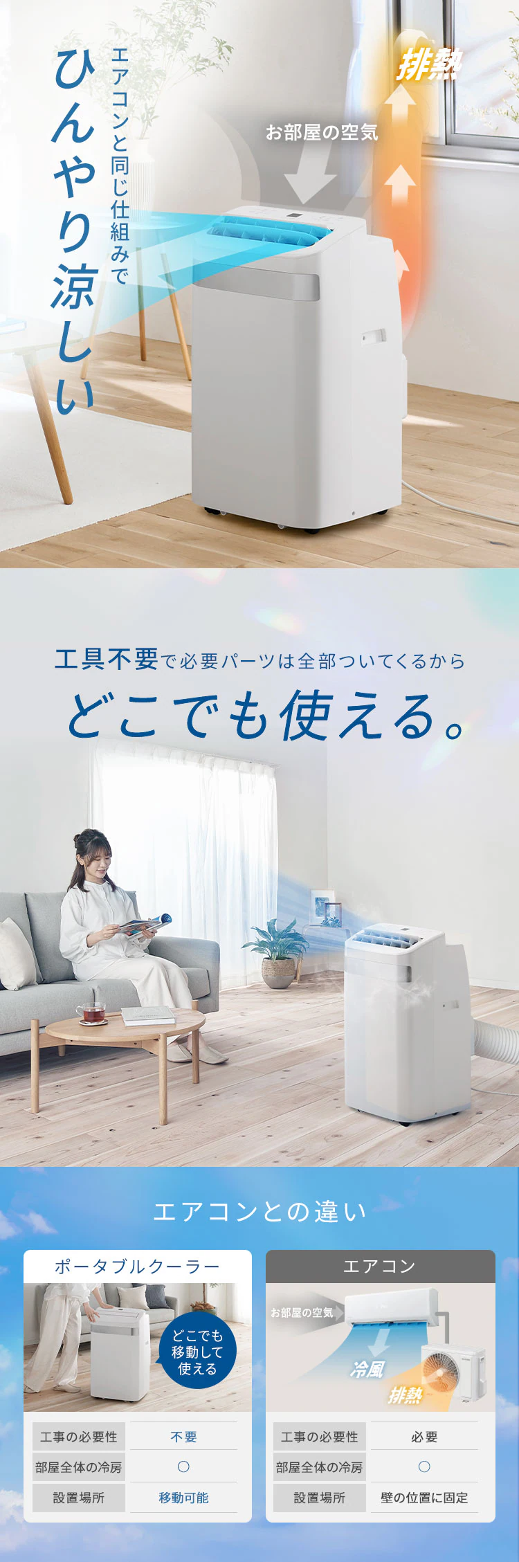 ポータブルクーラー 工事不要 インバーター搭載3.5kW IPA-3526U-W ホワイト1