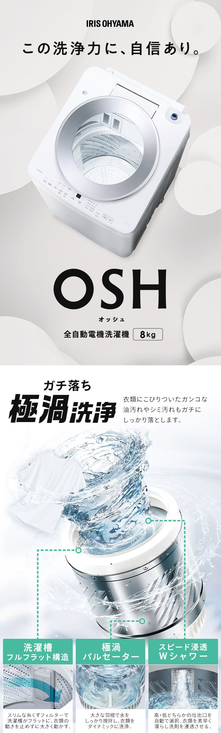 全自動洗濯機 8.0kg OSH 自動投入 ITW-F803H-W ホワイト0