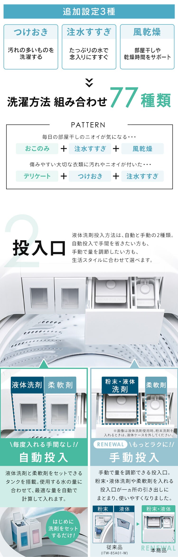 全自動洗濯機 8.5kg OSH 自動投入 ITW-F853H-W ホワイト4