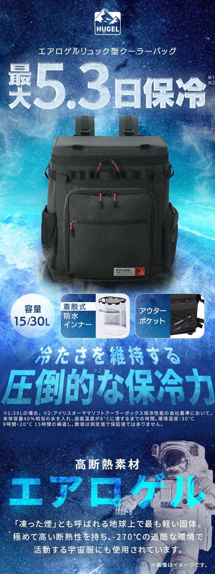 HUGEL エアロゲルリュック型クーラーバッグ 15L AGSC-R15C チャコールグレー5