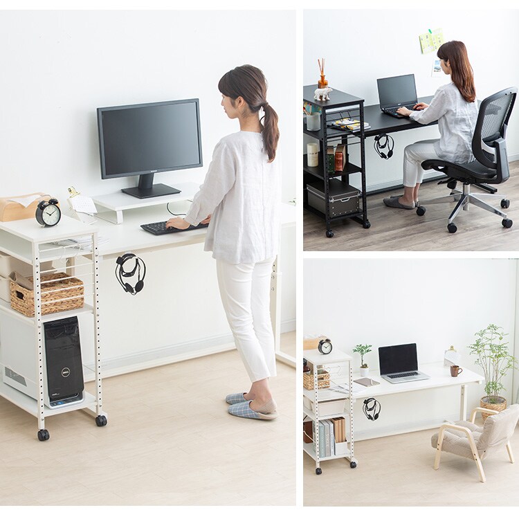 机 昇降デスク 幅120cm UDD-1200 + デスクサイドワゴン DSW-600 ホワイト【代引き不可】4