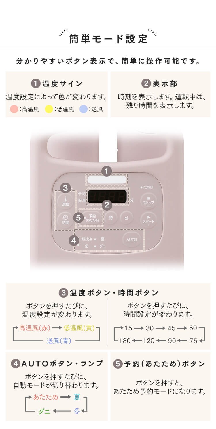 カラリエ ふとん乾燥機 シングルノズル くつ・衣類乾燥対応 FK-RC3-P Colors ピンク4