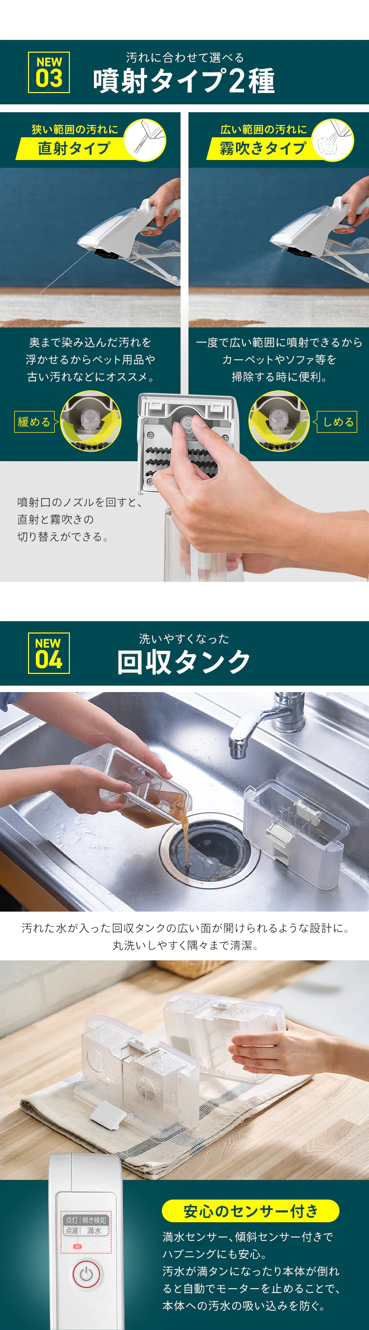 【コードレス】リンサークリーナー 家庭用 カーペット ソファ 車シート 洗浄機 水洗い シミ取り バッテリー2個付 RNSK-B400D-W5