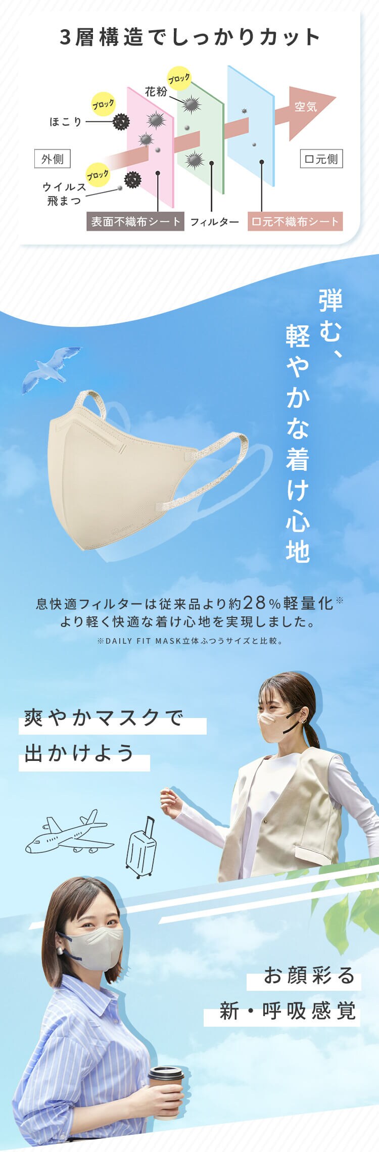 【5枚】デイリーフィットマスク DAILY FIT MASK フィルタープラス カラーマスク 立体 ふつうサイズ ペールベージュ&times;ボルドー2